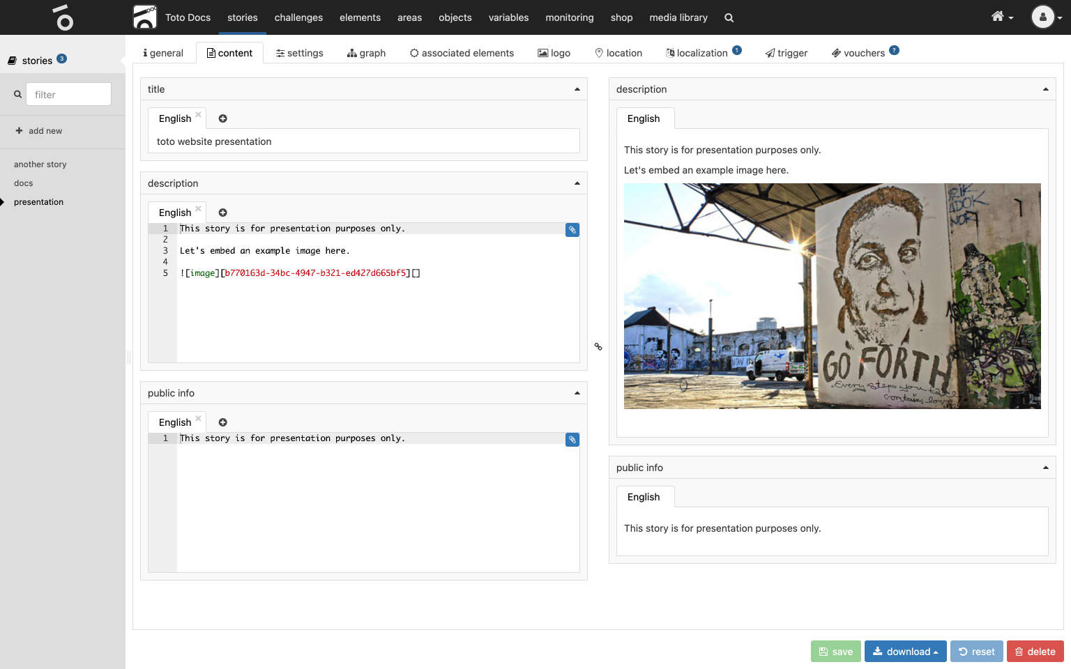 Authoring - Story content